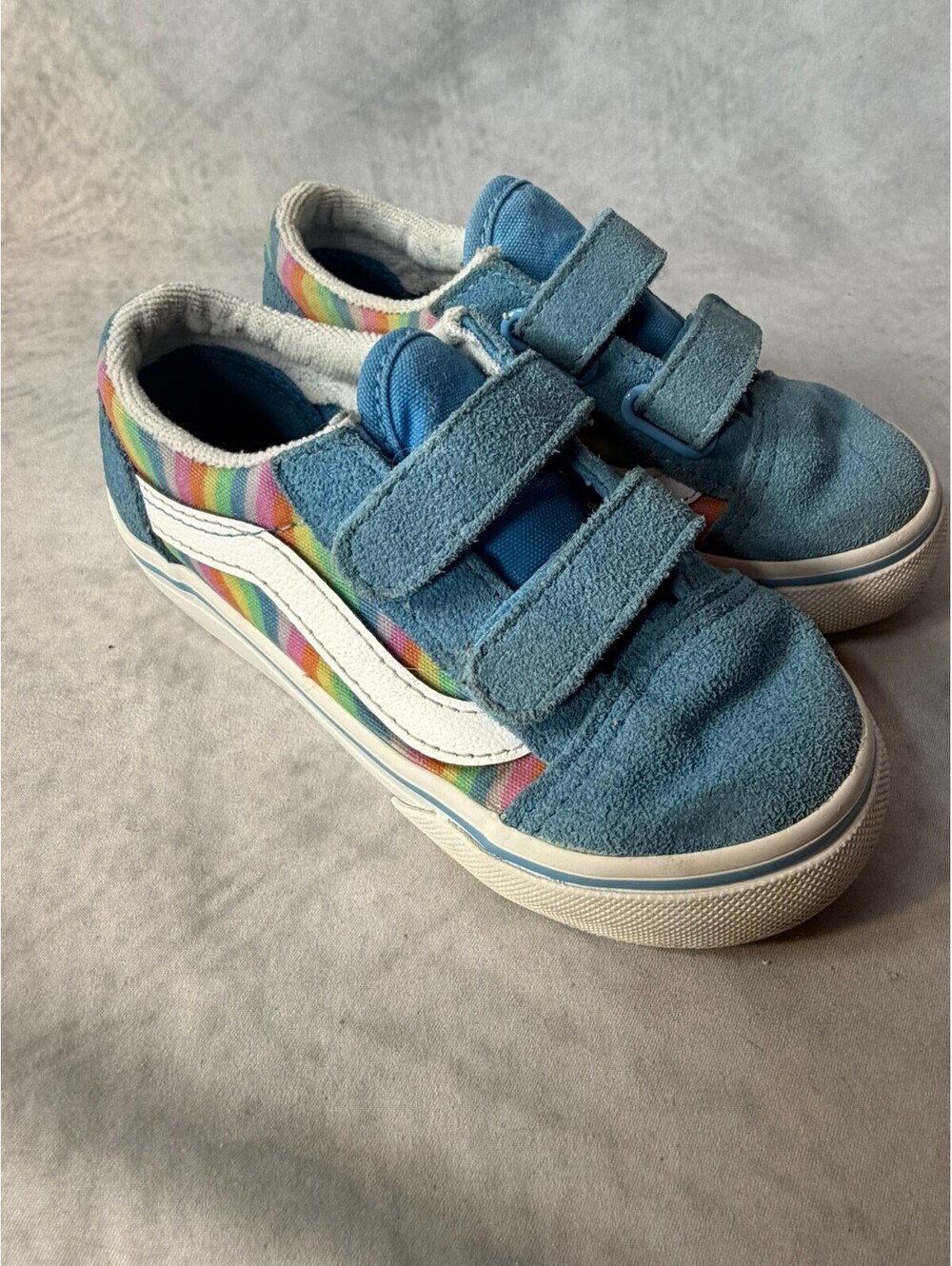 Vans Old Skool  Toddler Size 8 Blue Suede Rainbow Hook & Loop Sneakers